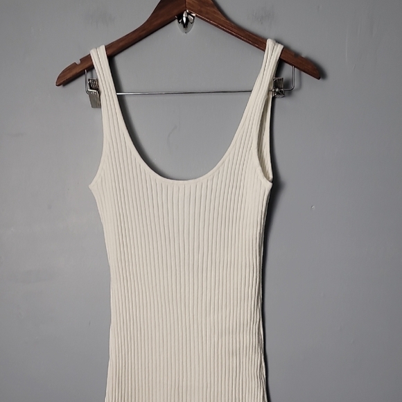 Open Edit Tops - Open Edit Cream Ribbed Sleeveless Fitted Dress
